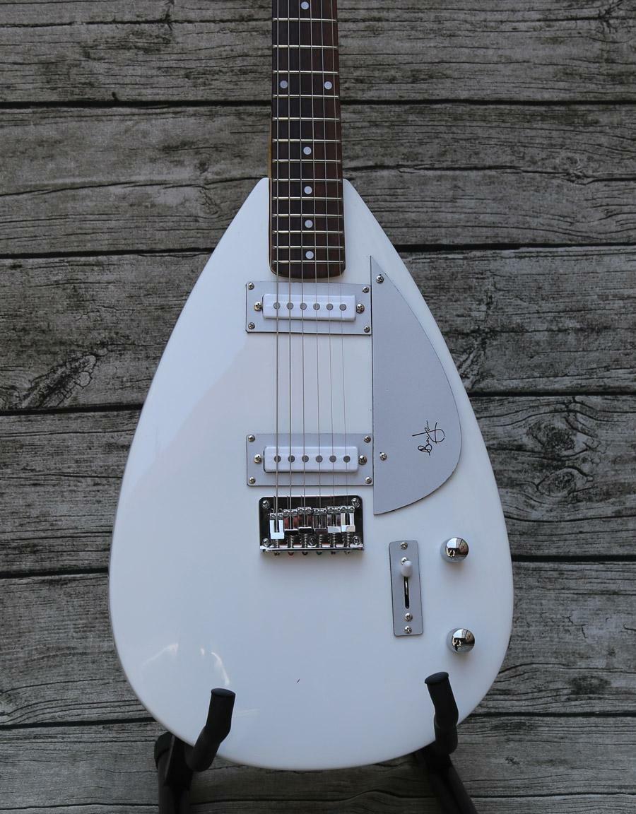 

Custom Phantom Hutchins Brian Jones Vox Tear drop Signature White Electric Guitar Maple Neck Single Coil Pickups Silver Pickguard Tremolo Bridge Vintage Tuners