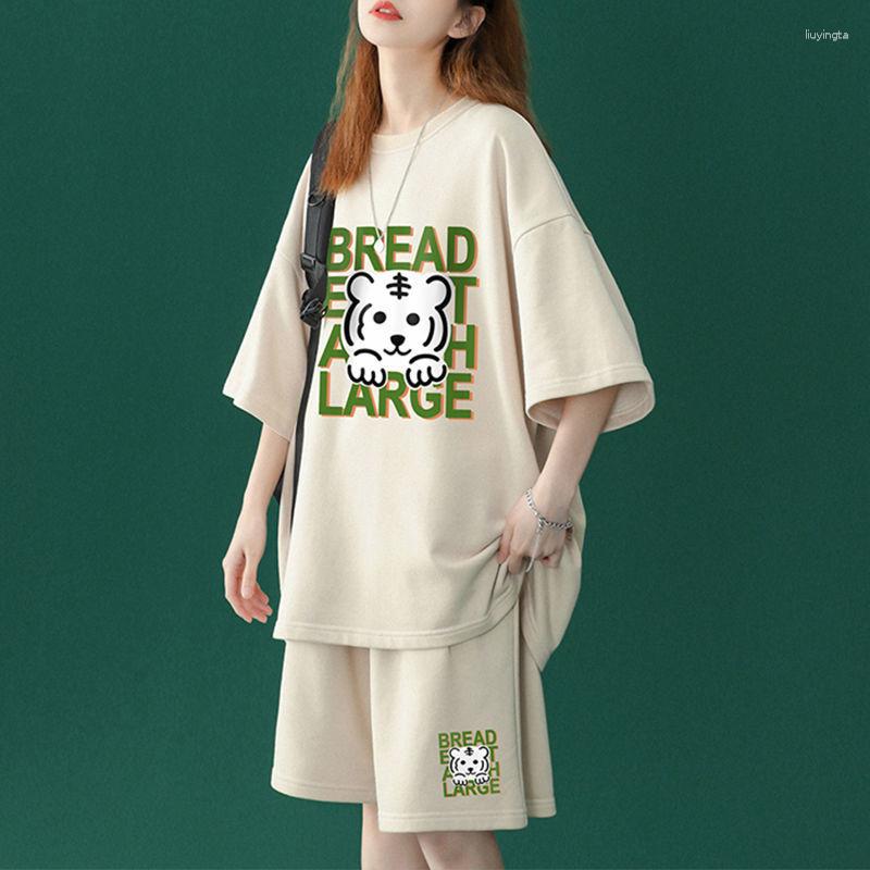 

Women's Tracksuits Women's Leisure Suit Large Loose Short Sleeve T-shirt Shorts 2 Two Piece Set 2023 Summer Long Tops Household Clothes, White