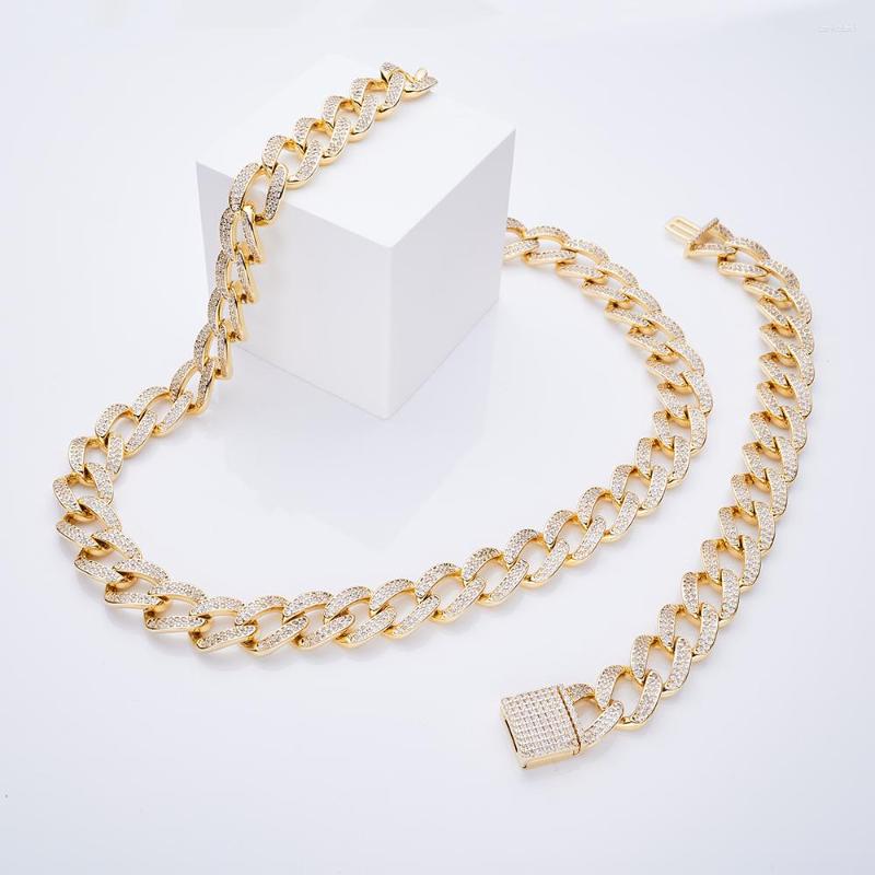 

Necklace Earrings Set TIRIM Luxury Bling King Cuban Chain High Quality Cubic Zirconia Hip Hop Fashion Charm Jewelry Gift For Men Women, Picture shown