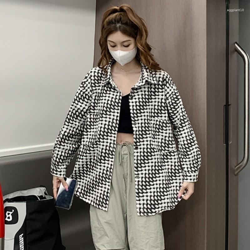 

Women' Jackets 2023 Autumn Coat For Women Single Breasted Lapel Design Sense Maiden Wind Lattice Leisure Time Loose Fashion, Black