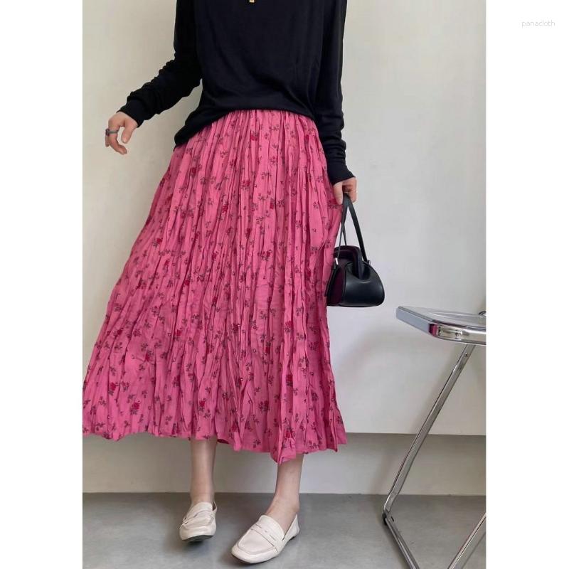 

Skirts 2023 Summer Flower Printing Chiffon Women High Waist Sweet Ladies Fashion Casual Loose Midi Pleated A Line H41, Meihongse