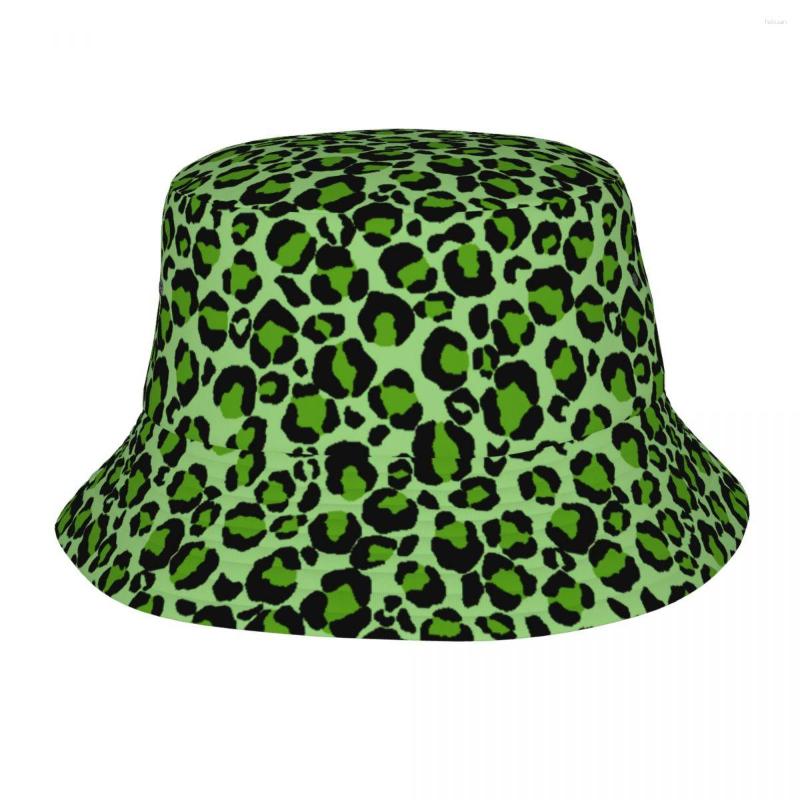 

Berets Green Leopard Cheetah Skin Printed Unisex Bucket Hat Personalized Summer Beach Sun Animal