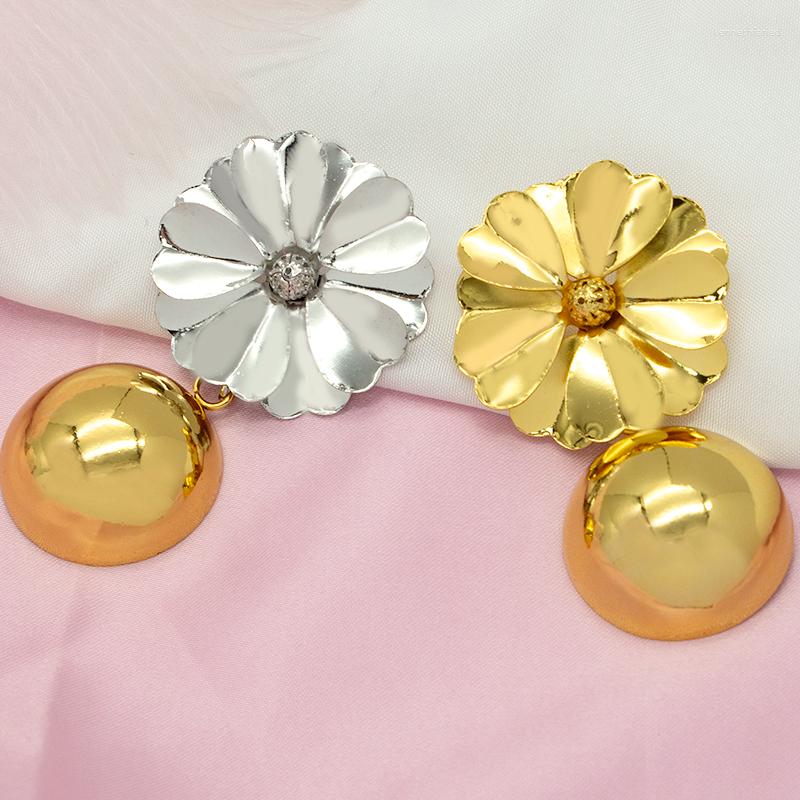 

Dangle Earrings Floral Drop Round Gold Color Statement For Women Jewelry Accessories Female Unique Gifts