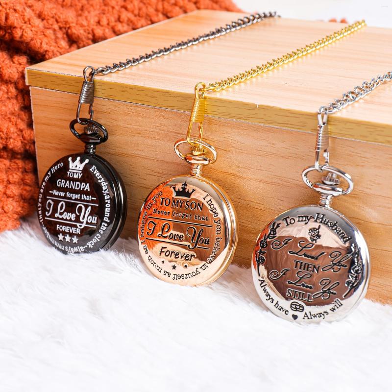 

Wristwatches Excellent Beautiful Engraved Pocket Watch To Husband Grandpa And Son I Love You Birthday Gifts, Black