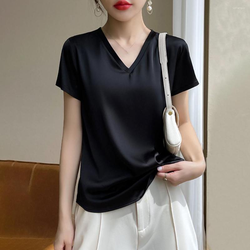 

Women's Blouses Chic Women T-shirt Silky Summer Top Soft OL Commute Satin Match Pants, Champagne