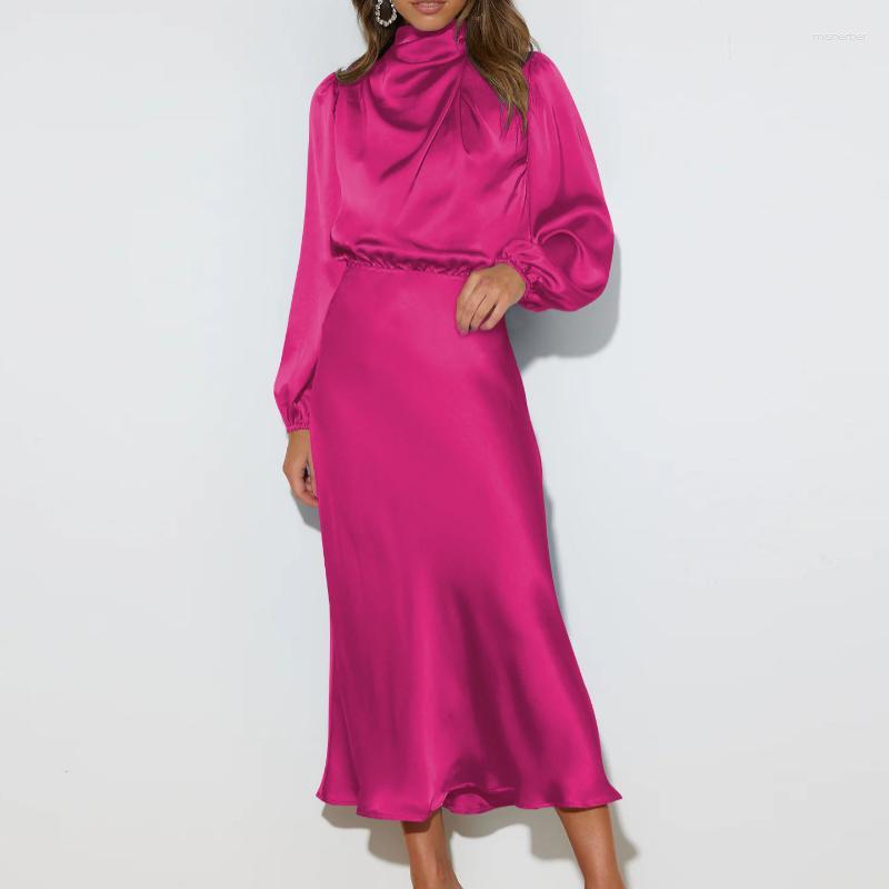 

Casual Dresses Elegant Airy Commuter Style Satin Mid-Length Dress For Women Fishtail Party Night Lady Wear Spring And Autumn, Style2