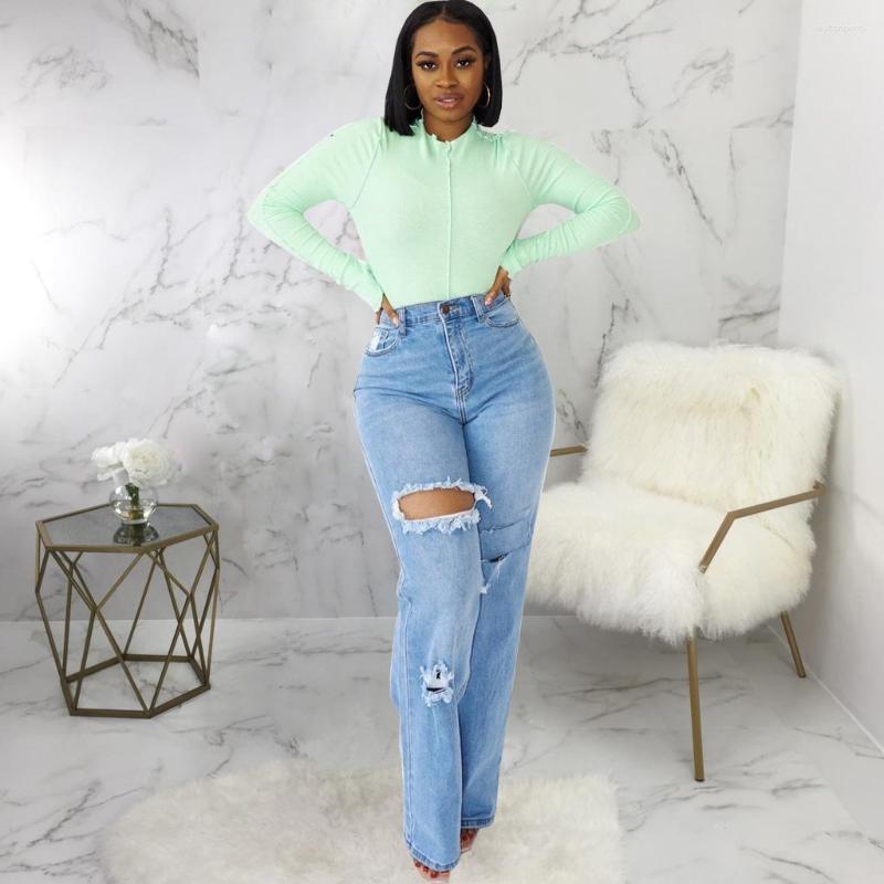 

Women' Jeans EWSFV 2023 Spring And Summer Women Fashion Sexy Design Personality Hollow Hole Stretch All Match Straight Long, Light blue