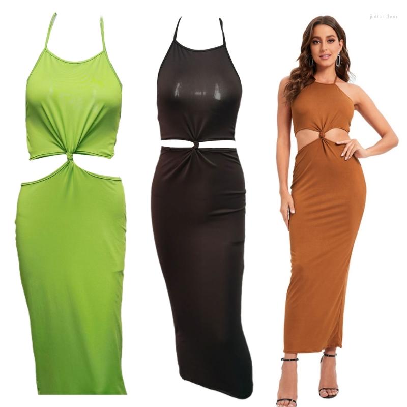 

Casual Dresses Women' Knot Long Dress Sexy Backless Cut Out Bodycon For Cocktail Party, Khaki
