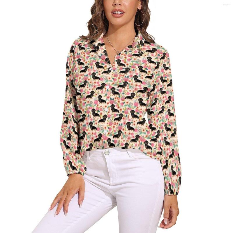 

Women' Blouses Dachshund Print Blouse Pink Floral Trendy Custom Woman Korean Fashion Shirt Autumn Long Sleeve Oversize Top, Style-4