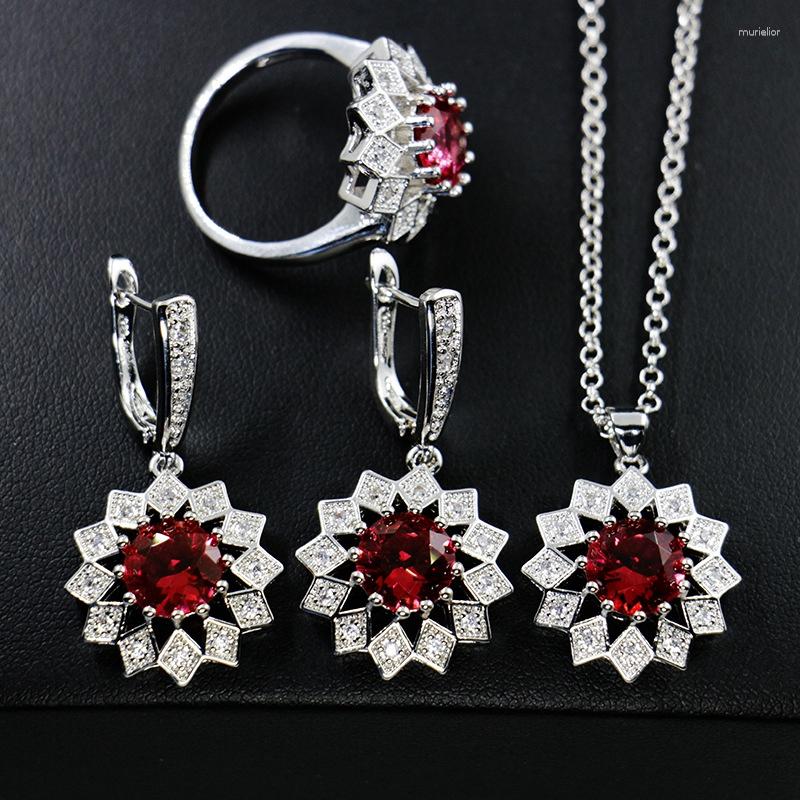 

Necklace Earrings Set MYFEIVO Micro-inlaid Zircon 3 Pieces Bridal Flower Ring For Female Marriage Engagement XXY0058, Picture shown