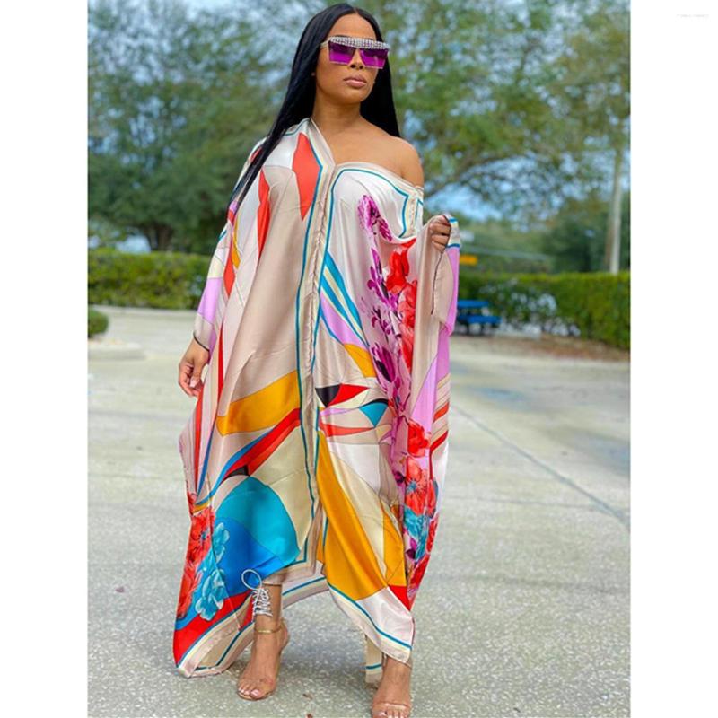 

Casual Dresses EWSFV 2023 Spring And Summer Women Fashion V Neck Loose Comfortable Long Sleeved Dress, Blue orange