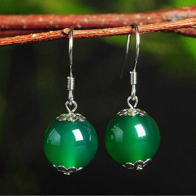 

Dangle Earrings Natural Green Chalcedony Hand Carved Water Drop Fashion Men's And Women's Agate