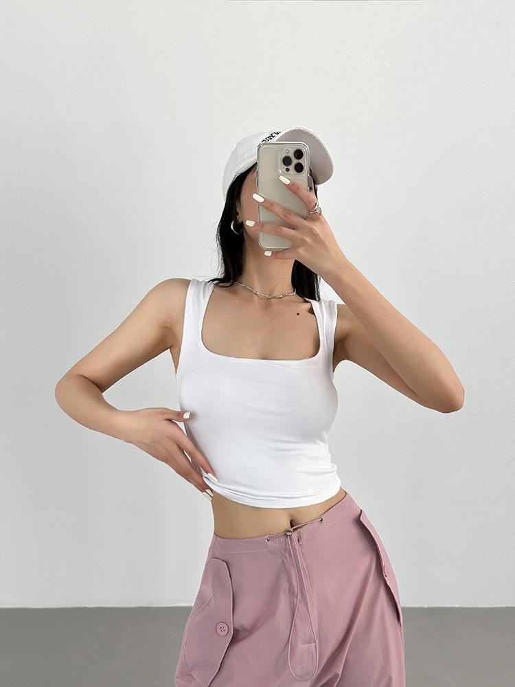 

Casual Dresses Style WOMENGAGA Summer Short High-toned Tank Top Women Bring Their Own Bra To Expose The Collarbone High-waisted Base BHJG, Black