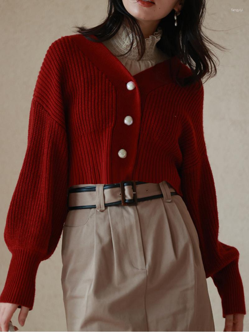 

Women's Knits Early Autumn 2023 Japan Style Chic Sweater Coat Sweet Pure Color V-neck Knitted Cardigan Women Loose Casual Vintage Jumper, Black
