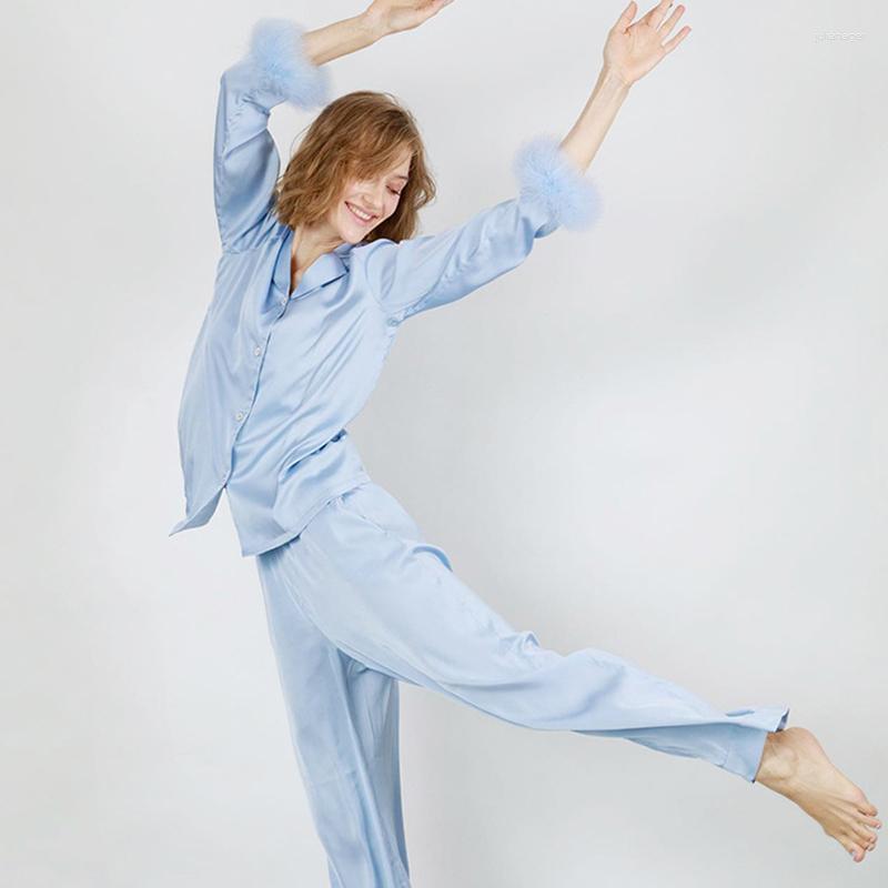 

Women' Swimwear Bath Exits For Beach Women 2023 Dress Full Swimsuit Summer Trousers Pajamas Long Sleeve Blue Feather Leisure Silk Solid