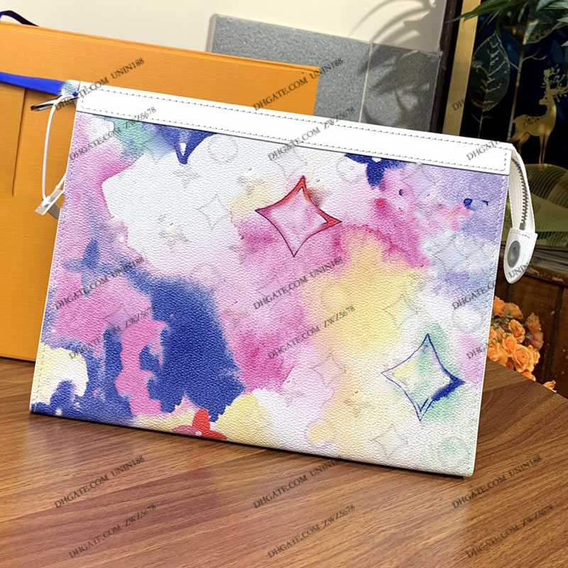 

23SS Women Luxurys Designer Totes Bags Onthego Graffiti Leather Handbag Shouder Crossbody Ladies Handbags Flowers Original Hardware Purse Pouch 26cm, Blue