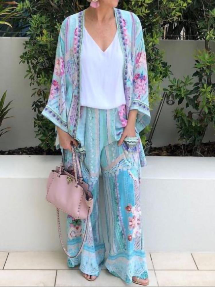 

Women' Two Piece Pants Summer Women' 7 / 3 Sleeve Leisure Vacation Polyester Splicing 2-piece Set 2023 Comfortable Fashion Printing, Colour1