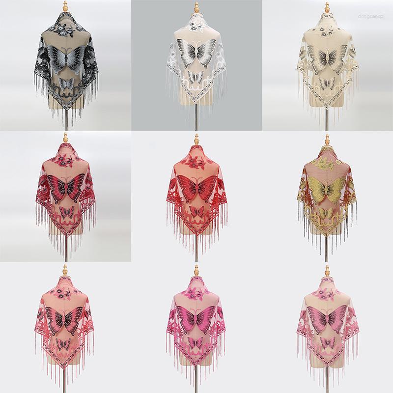 

Scarves Lace Triangle Shawl And Scarf Women Tassel Pashmina Stoles Breathable Spring Pareos Lady's Butterfly Tippet Vintage Party Shawls