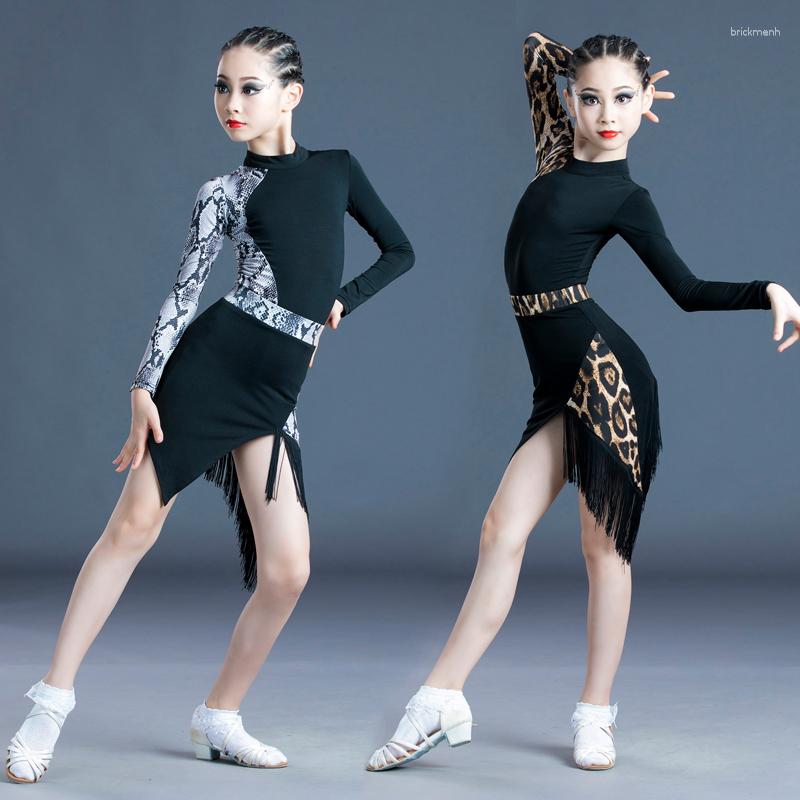 

Stage Wear 2023 Leopard Latin Dance Dress Children's Girls Practice Clothes Performance Clothing Competition Costumes, As shown