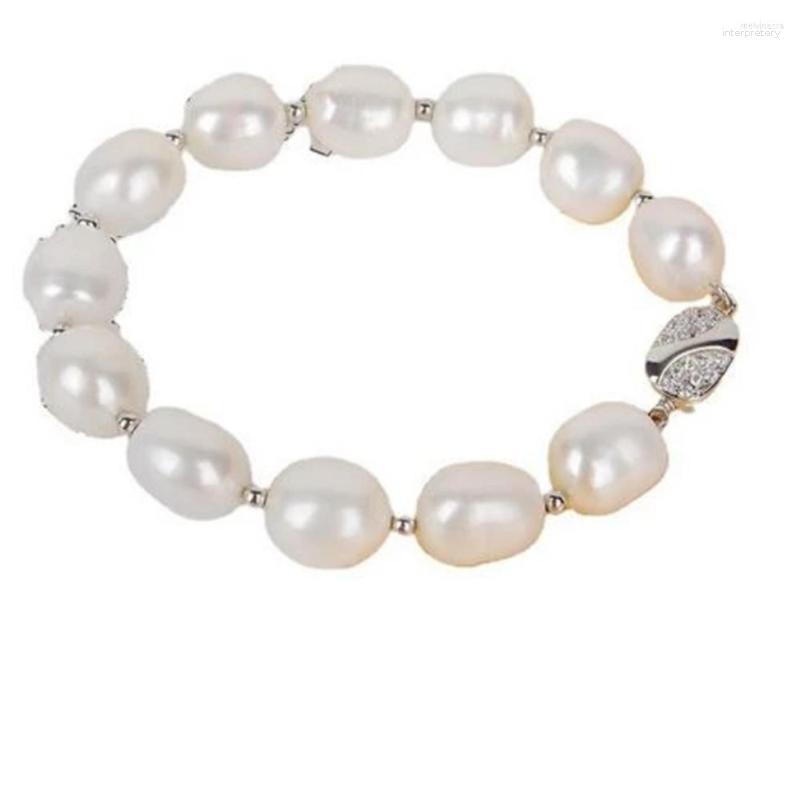 

Bangle Handmade Natural 9-10mm White Freshwater Rice Pearl Nearly Oval Bracelet 20cm For Women Fashion Jewelry