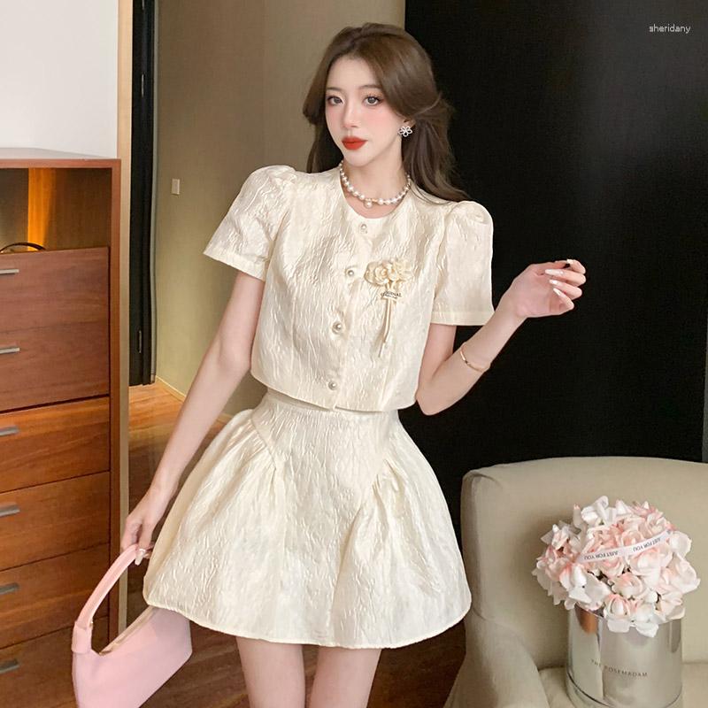 

Work Dresses High Quality Two Piece Set Women Office Summer Short Coat Crop Top Waist Mini Ball Gown Skirt Elegant Fashion Party Suit, Picture color