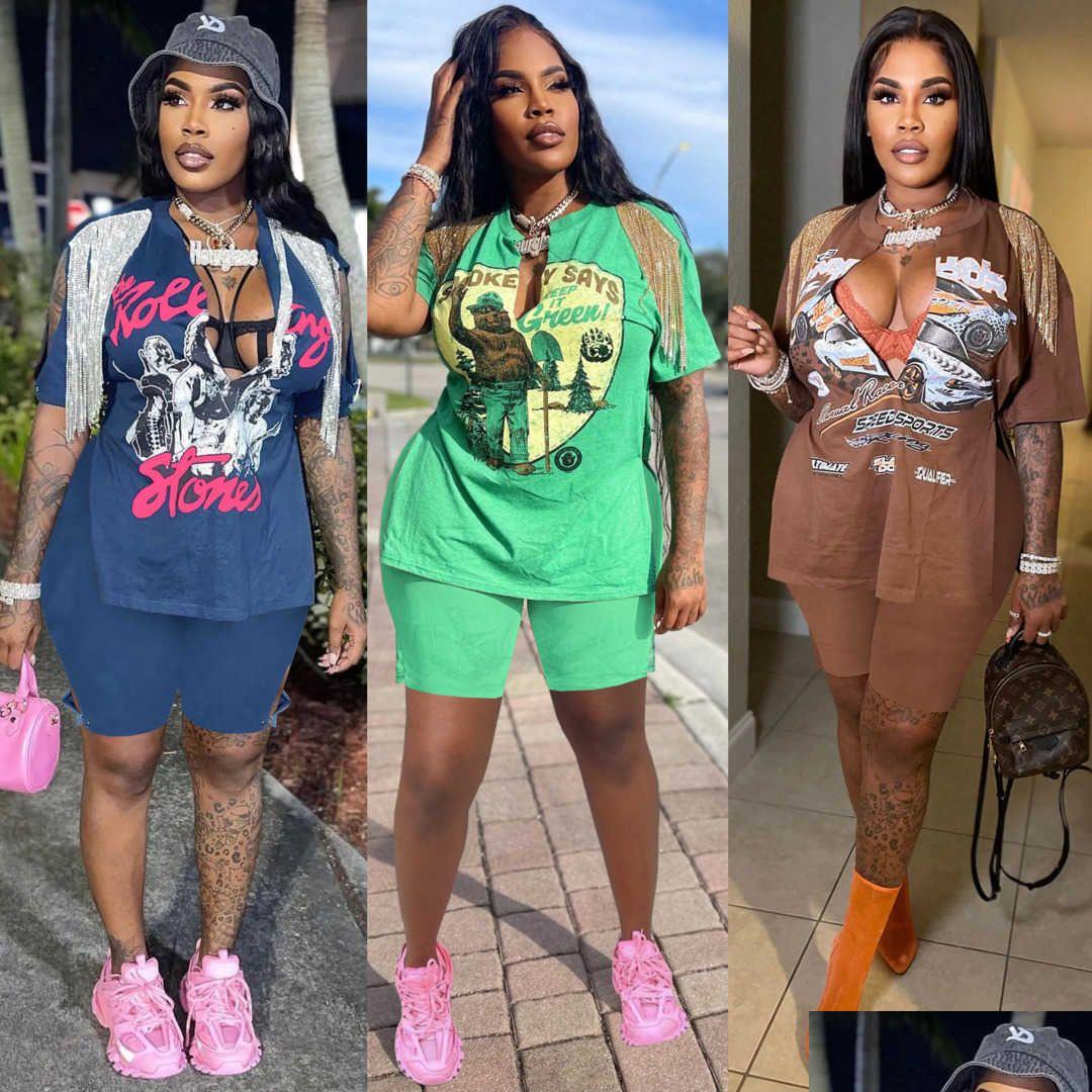 

Women'S Two Piece Pants Womens Summer Print Hip Hop Street Split Tassel Short Sleeve Tshirt Shorts Set Drop Delivery Apparel Clothing Dhhtq, Navy blue