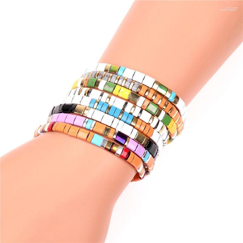

Strand Women's Bracelet Charm Fashion DIY Jewelle Friendship Distance Elasticity Enamel Rainbow Miyuki Tila Beads Bracelets For Women
