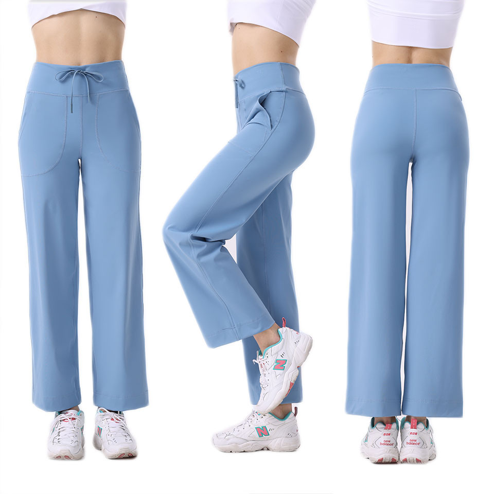 

Women's New nylon loose micro flared straight leg pants with waistband and hip lifting drawstring for running fitness yoga wide leg pants for LU-Yoga Outfit, 005