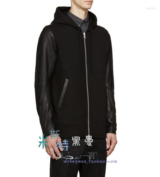 

Men' Jackets -5XL! 2023 Men' Cloting Fashion PU Patchwork With A Hood Zipper Jacket Leather Knitted Sweatshirt Outerwear Singer, Black