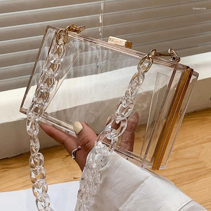 

Evening Bags Designer Transparent Acrylic Women Bag Box Chain Handbag Jelly Shoulder Small Square, Blue