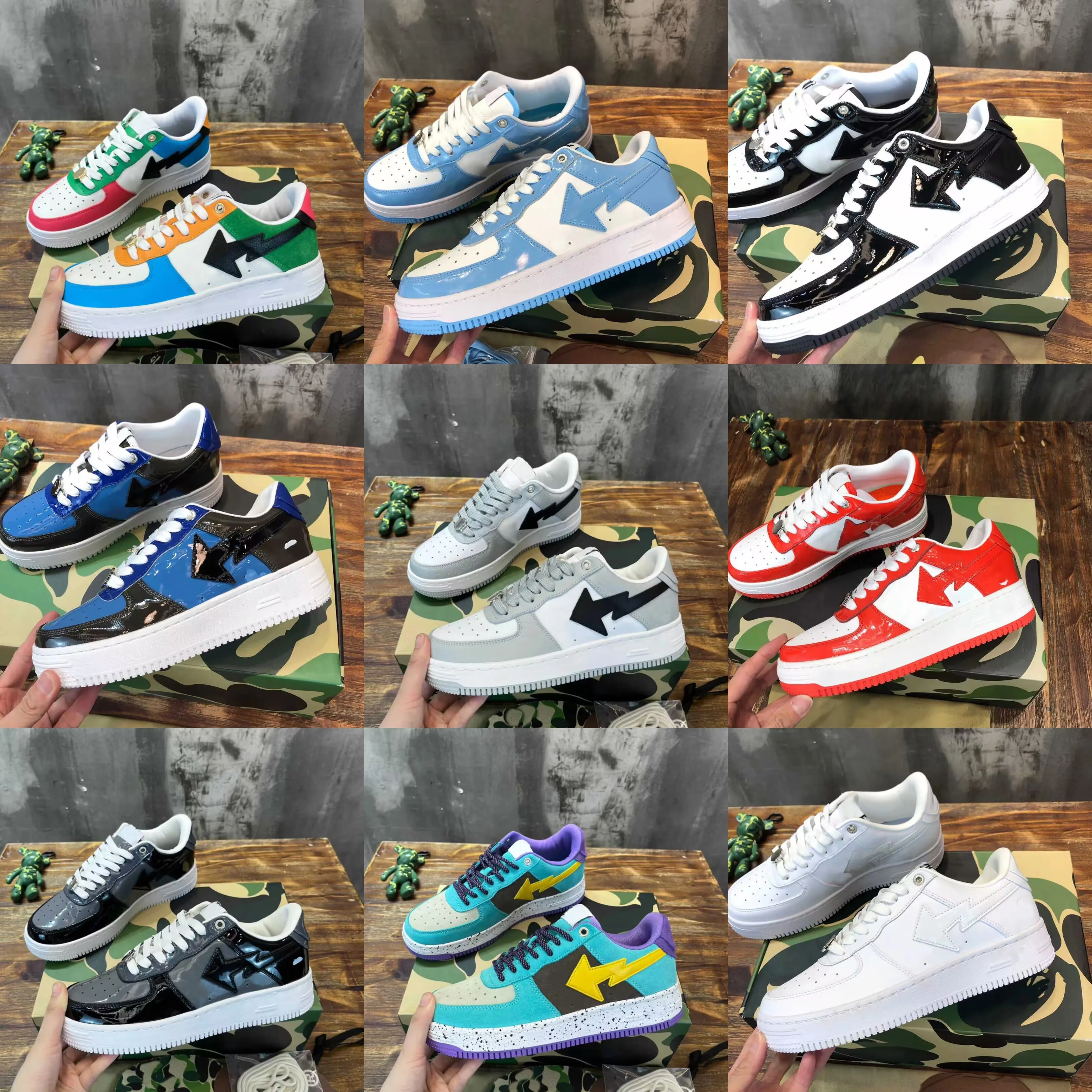 

New Fashion New Fashion TOP Quality Bapestas Sta Sneaker M1 Designer Casual Shoes Low-Top Sneakers Leather Classic Sports Shoe Ape Monkey Sh, Color 33