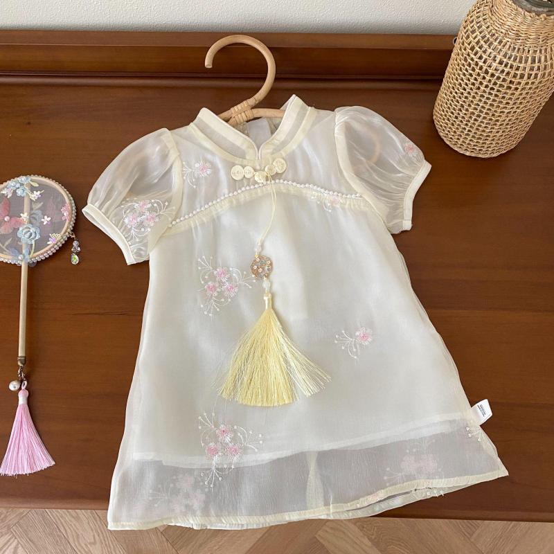 

Girl Dresses 0-6Y Girls Cheongsam 2023 Summer Chinese Style Kids Flower Embroidery Dress Short Sleeve Toddler Baby Hanfu, Apricot