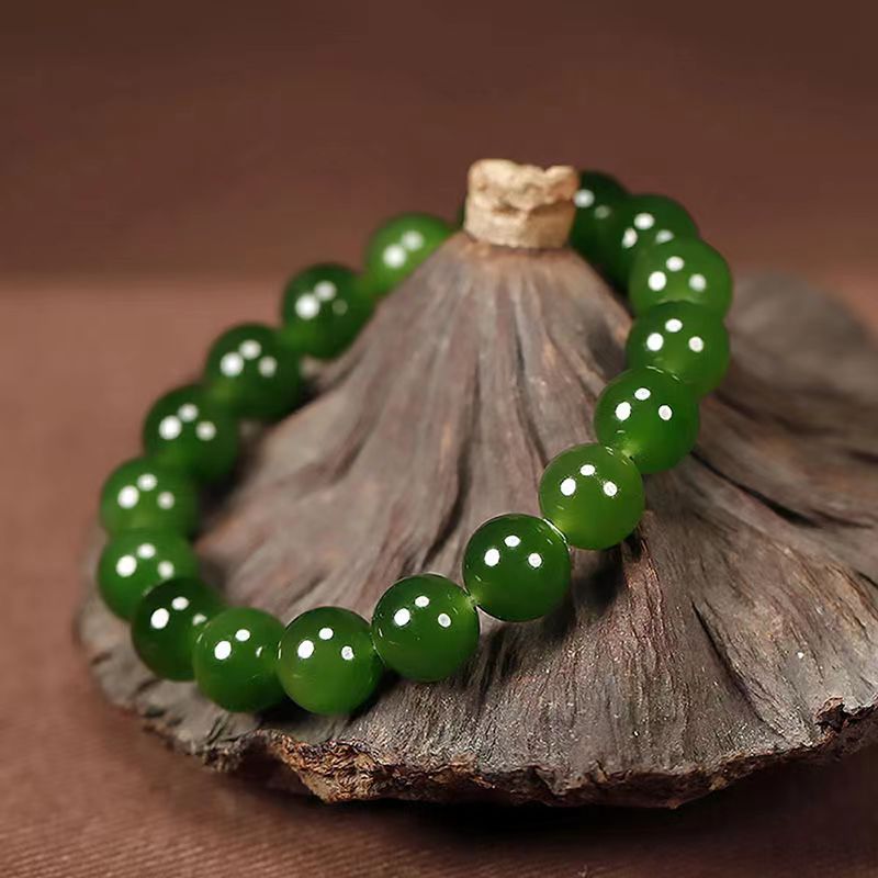 

Old Temple Hetian Jade Hand String Jade Spinach Green Bracelet Peace Jade Green Bracelet Simple Jasper Handwear
