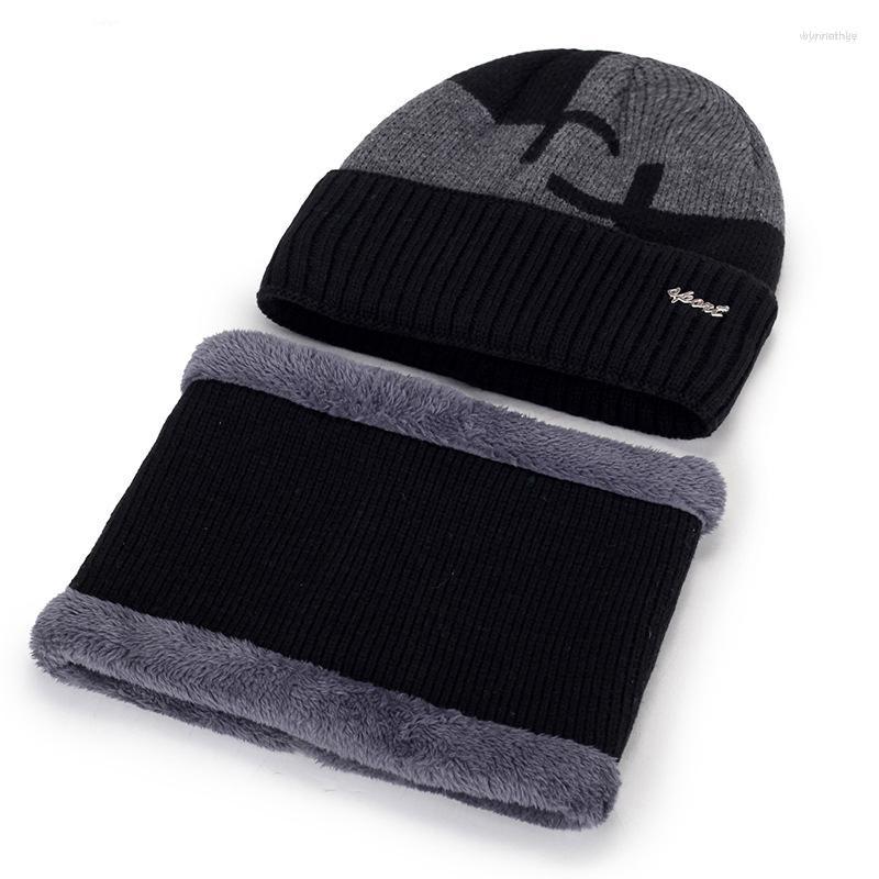 

Berets European US Winter Men Knitted Hat Scarf Woolen Keep Warm Soft Beanies Male Neck Warmers Caps Mask Gorras Bonnet GH-339, Black