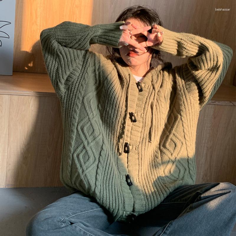 

Women' Knits Deeptown Korean Style Oversize Green Sweater Cardigan Women Harajuku Vintage Aesthetic Knit Top Basic Elegant Long Sleeve