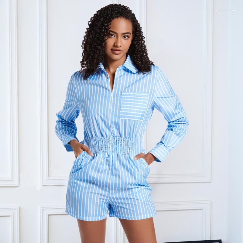 

Ethnic Clothing Playsuit For Nigeria African Women Summer Autumn Striped Pockets Casual Zipper Girls's Shirt Jumpsuits European American