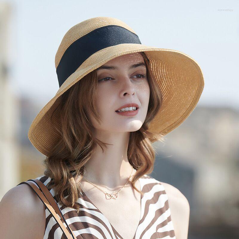 

Wide Brim Hats Xthree High Quality Summer Hat Women Raffia Straw Cap Ladies Sun For Girl Beach, Black
