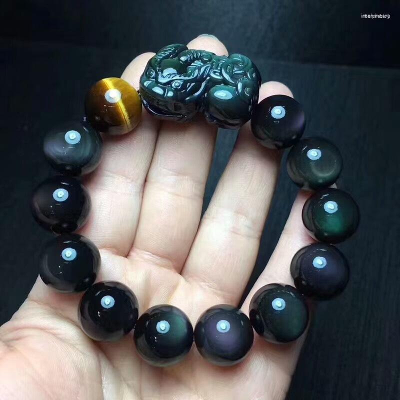 

Strand Genuine Obsidian Pixiu Beads Bracelet FengShui Wealth Lucky Animal Beaded Good Luck Man Jewelry Gift
