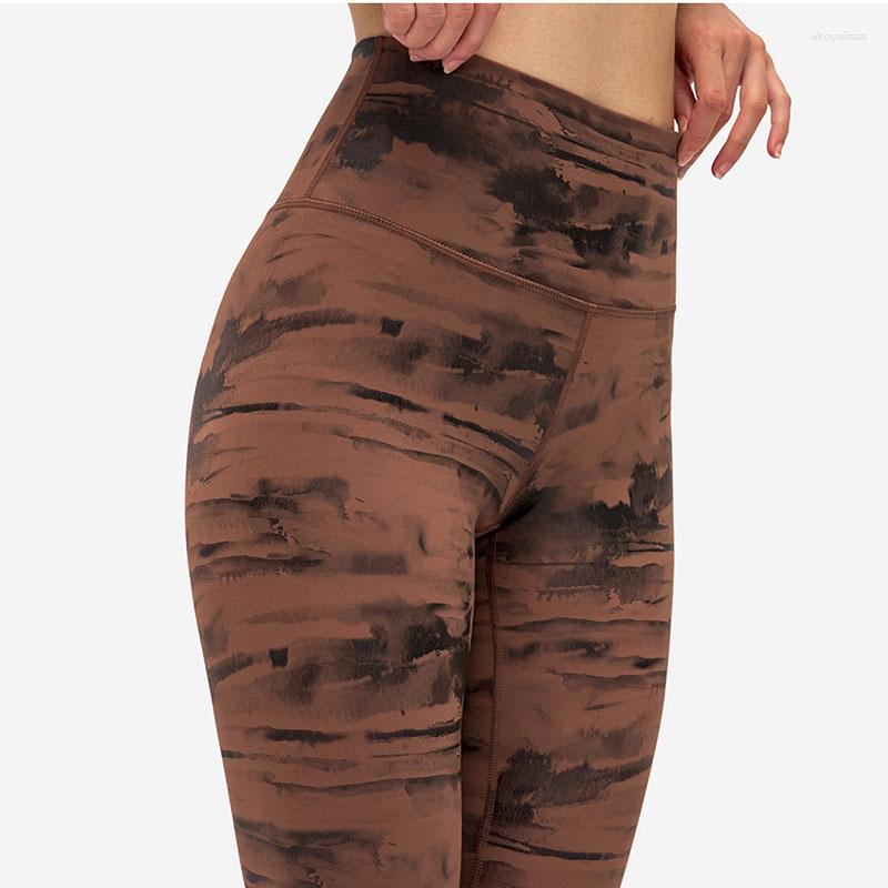 

Active Pants Ink Print Women Tights Fitness Running Yoga High Waist Sexy Sport Push Up Leggins Energy Gym Clothing Girl Legging, Brown