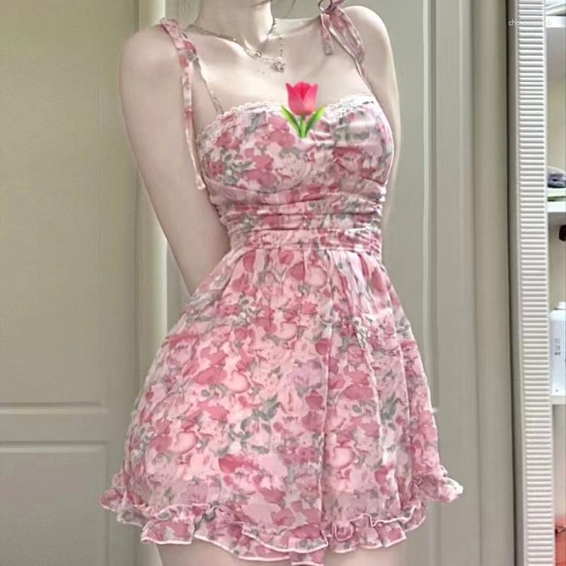 

Casual Dresses Kawaii Floral Sexy Dress Women Coquette VintageFairy Sling Grunge Aesthetic Korean Fashion Stitching Summer Y2k Clothes, Mixed color