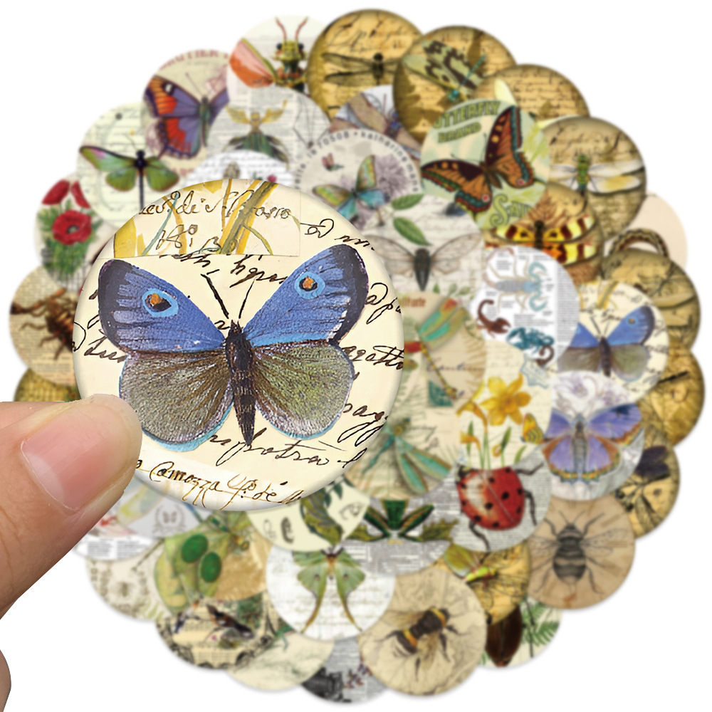 

58PCS Retro Insects Fridge Stickers For Car Helmet Ipad Bicycle Phone Motorcycle PS4 Book Pvc Skateboard DIY Bottle Decals, Multi colors