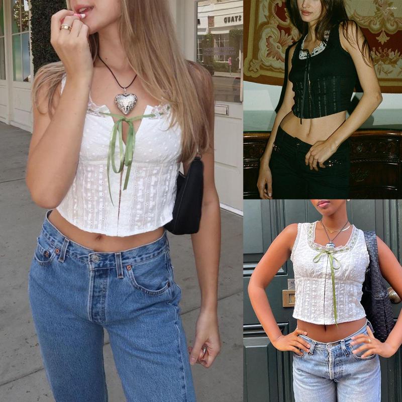 

Women' Tanks Women Lace Tank Top For Female Tie-Up Sleeveless Vests Summer Slim Fit Exposed Navel Crop Camisole Tops Sexy Y2k Streetwear, Black