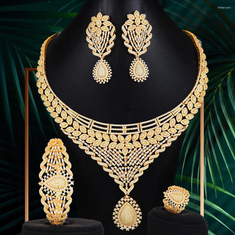 

Necklace Earrings Set GODKI Luxury Bicolor Geometric African For Women Wedding Full Micro Cubic Zirconia Dress Earring Sets, Picture shown