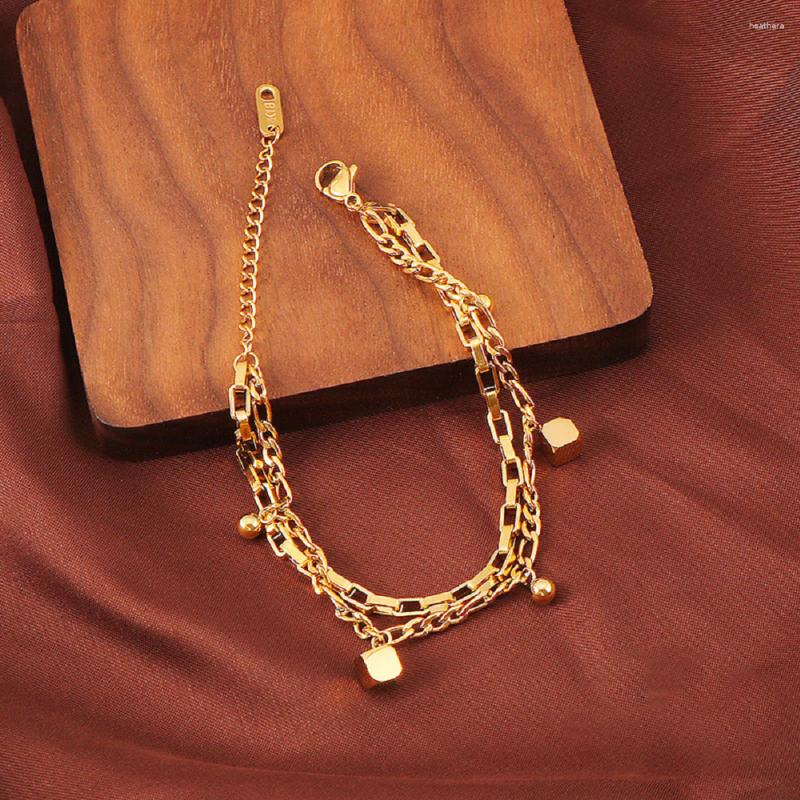 

Link Bracelets 2023 Stainless Steel Trendy Fine Double Layer Chain Fashion Bracelet For Women Jewelry Festival Gifts