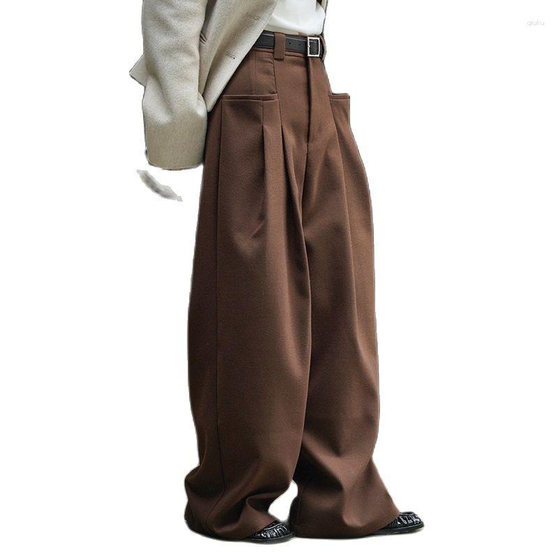 

Women' Pants Women' Loose Wide Leg Suit High Waist Folds Design Casual Long Trousers White Coffee