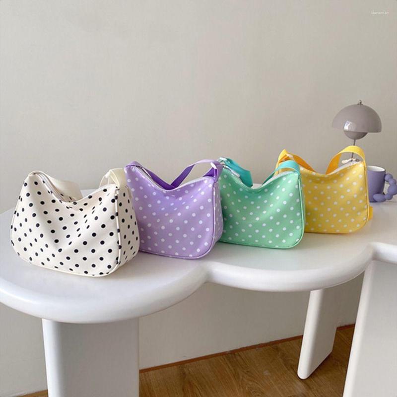 

Evening Bags Nylon Women Colorful Crossbody Bag With Black Point Design Summer Fresh Cute Student Tutoring Large Capacity Shoulder, Beige