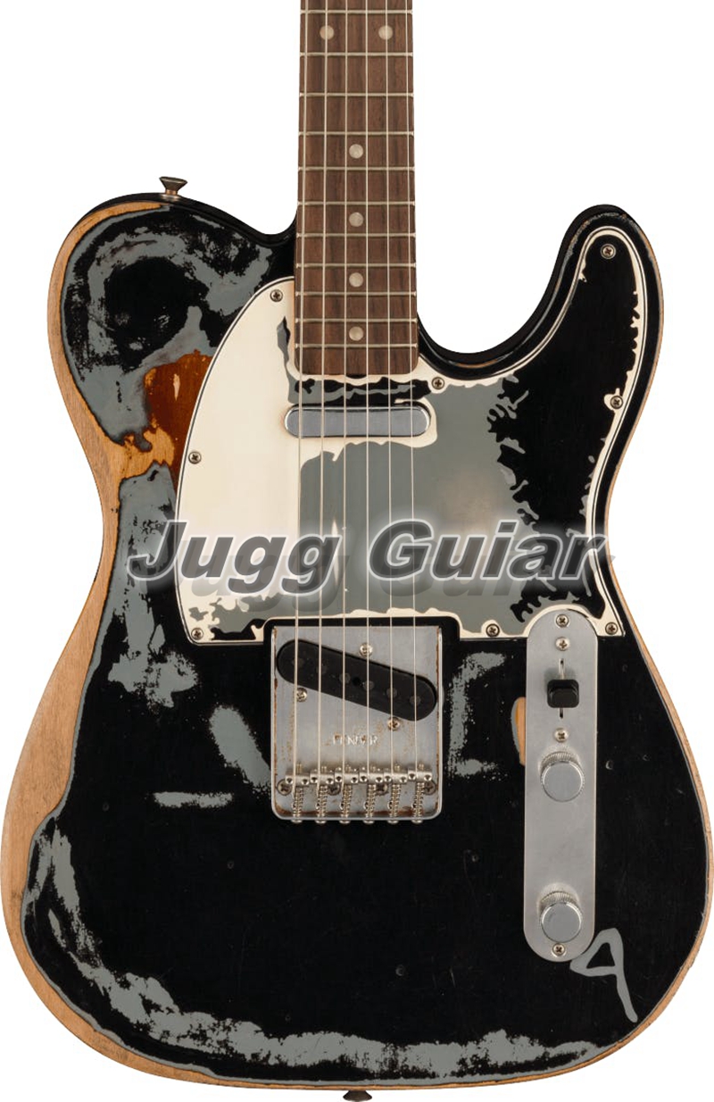 

Masterbuilt Joe Strummer Signature Road Worn Black Over 3 Tone Sunburst Relic Tele Electric Guitar Alder Body, Maple Neck 3 Saddle Bridge, Black Pickguard