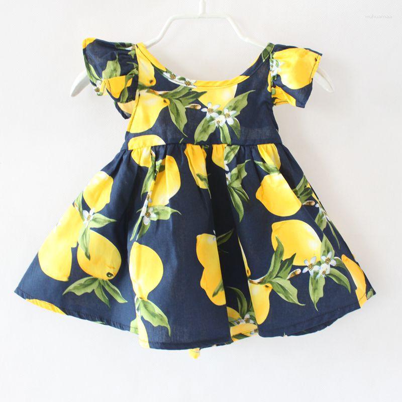 

Girl Dresses Clearance! Girls Dress Children Flying Sleeves Lemon Printed Cotton Holiday Beach Kids For, Blue