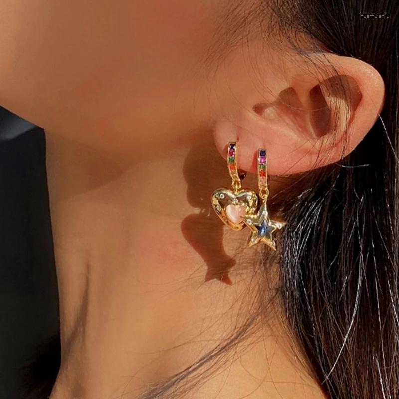

Dangle Earrings Sparkling Star Heart Small Hoop For Women Teen Girls Asymmetric Huggie Jewelry Ornament