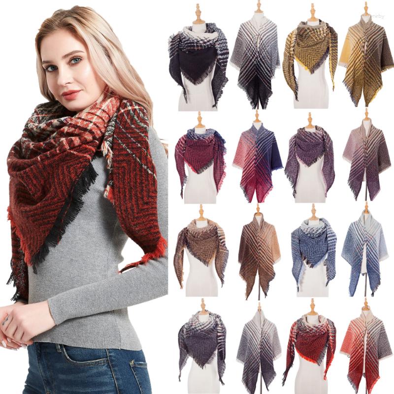 

Scarves Plaid Tassel Women Winter Contrast Color Patchwork Retro Female Multi-purpose Shawl Scarf Wool Vintage Triangle Wrap